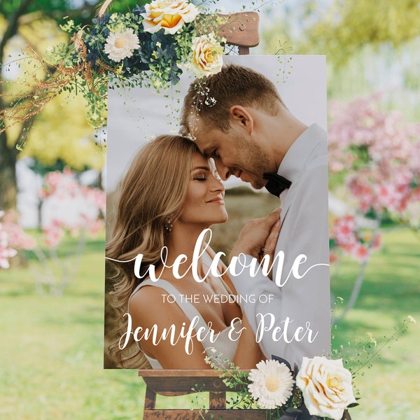 Photo wedding sign template Printable welcome sign with picture Editable modern TEMPLETT decal - instant download