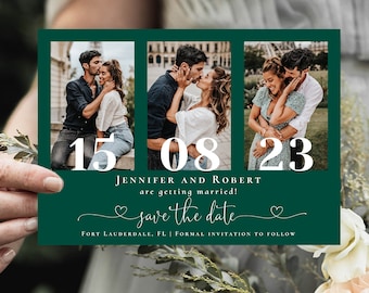 Emerald Green Save the Date Template, Photos Save the Dates, Save the Date Multiple Photos, Editable Cards with Templett