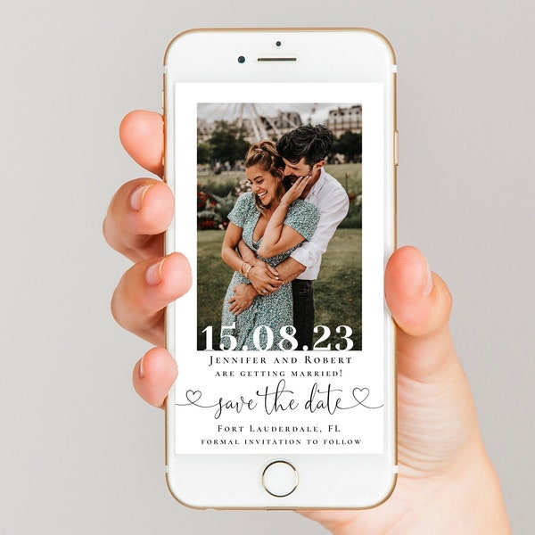 Digital Save the Date Template, Electronic Save the Dates with Photo, Save the Date Evite, Editable in TEMPLETT app