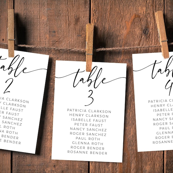 Rustic Wedding Seating Chart Cards, Classic Minimalist Seating Chart Sign, Editable & Printable Templates, Instant Download