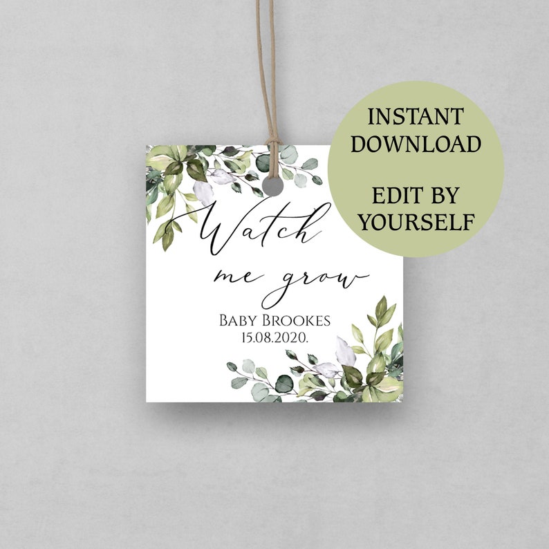 Greenery Watch Me Grow Tags Printable Baby Shower Succulent - Etsy