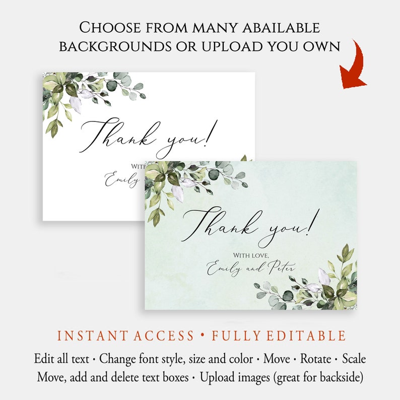 Eucalyptus Thank You Cards Printable Editable Boho Greenery Etsy