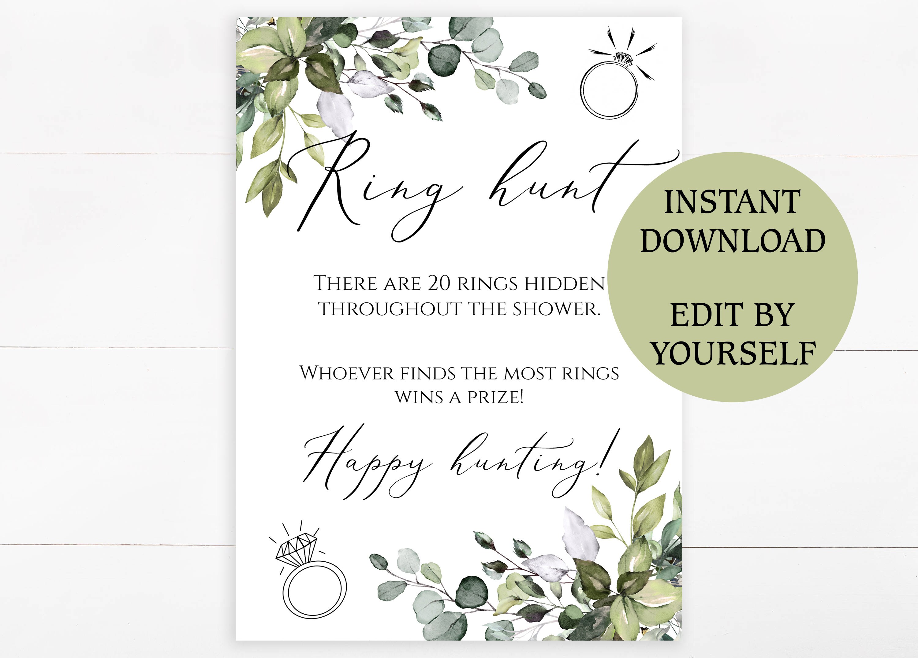 EDITABLE Bridal Shower Ring Hunt Game Sign Printable TEMPLETT | Etsy