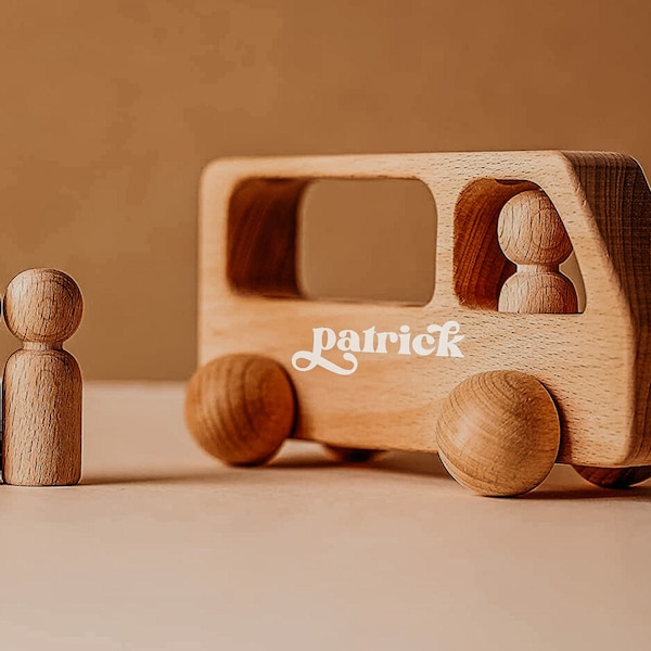 Personalized Wooden Toy Bus with Peg People