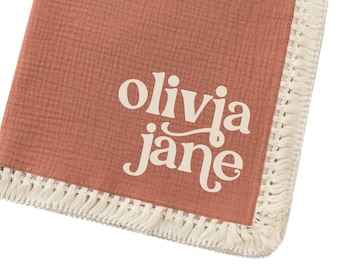Boho Custom Name Muslin Swaddle