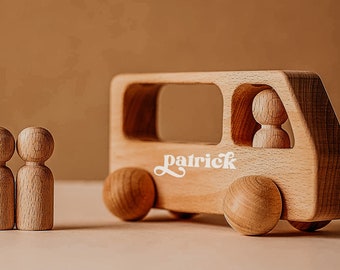 Personalized Wooden Toy Bus with Peg People