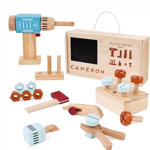 Personalized Wooden Tool Box: Montessori Toy Tool Set for Toddlers