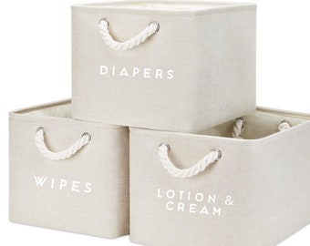 Customizable Canvas Storage Bins Set: Rope Handle Fabric Baskets