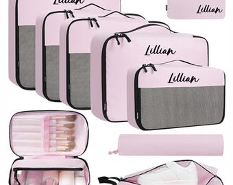 Customized Mesh Packing Cubes and Travel Organizer, Transparent Luggage Organizer, Travel Toiletry Bags, Bridesmaid Gifts, (Set of 9)