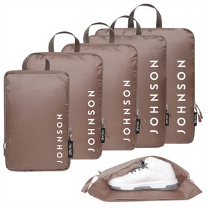 Aangepaste compressieverpakkingskubussen voor op reis, gepersonaliseerde verpakkingskubussen, bagagekoffer en rugzakorganizer, reiscadeaus (set van 6)