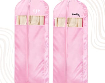 Funda de satén personalizada para trajes: Funda para trajes de viaje y vestidos de novia.