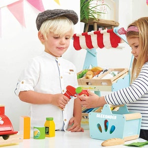 Wooden Grocery Basket with Play Food and Wooden Scanner image 6