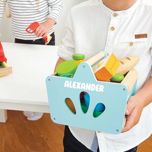 Wooden Grocery Basket with Play Food and Wooden Scanner image 5