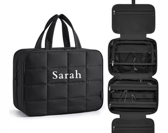 Personalized Puffer Toiletry Bag: Quilted Nylon Travel Makeup & Jewelry Organizer
