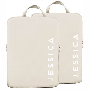 Set van 2 compressieverpakkingskubussen voor op reis, gepersonaliseerde verpakkingskubussen, opvouwbare rugzak, bagage- en kofferorganizer, reiscadeaus