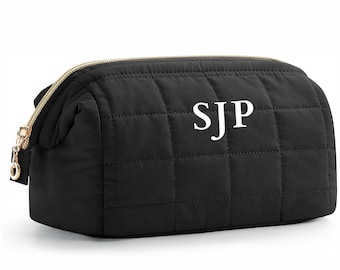 Personalized Puffer Makeup Bag, Quilted Cosmetic Organizer