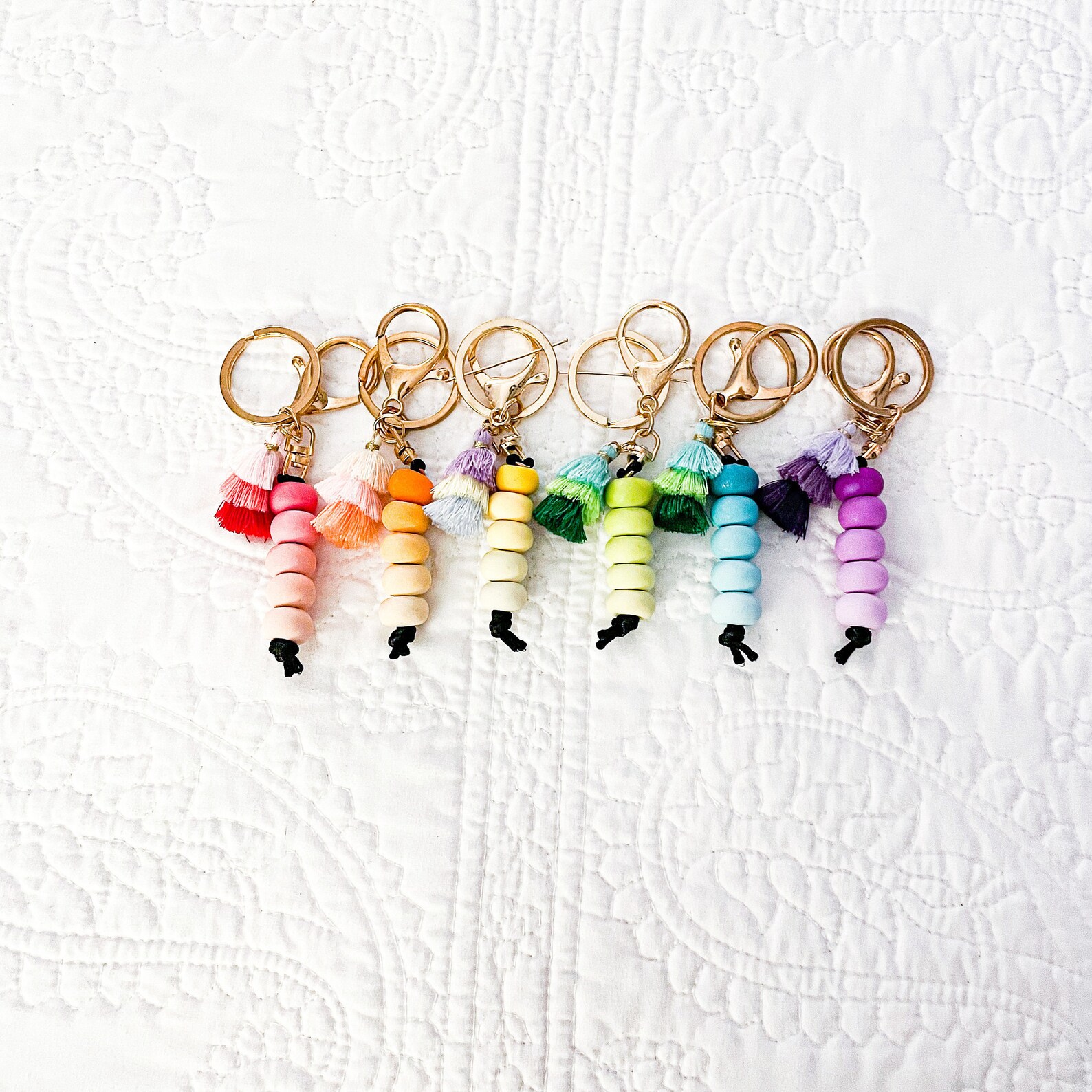 Clay Tassel Keychains/polymer Clay Beaded Tassel Keychain/cute Etsy