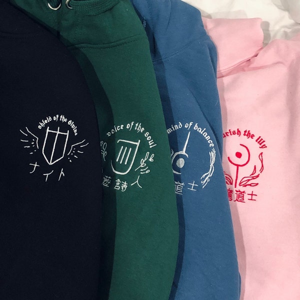 Op de FFXIV-tank, heler en DPS-klasse geïnspireerde geborduurde hoodies en sweatshirts