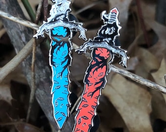 BSRK Sword of Actuation, Skull Knight Sword (Blue and Red Versions), Anime Manga Inspired, Glow in the Dark Enamel Pin