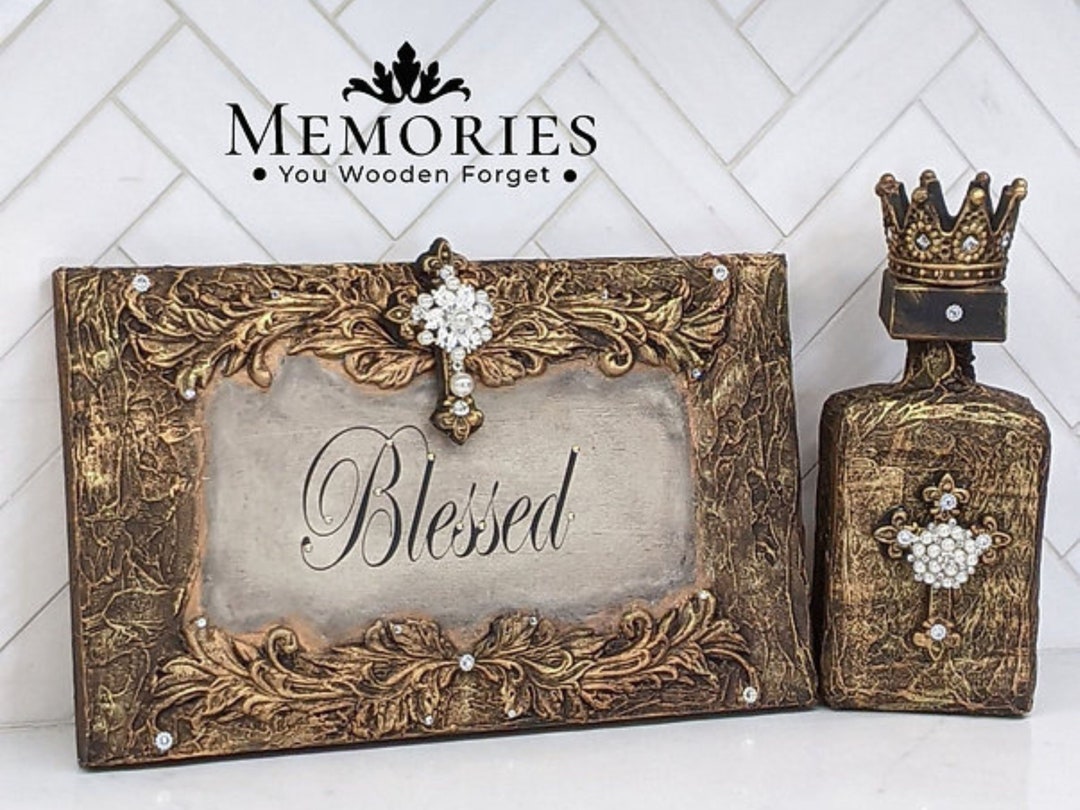 Decorative Acrylic Blocks, Freestanding Wood Tabletop Signs (Blessed)