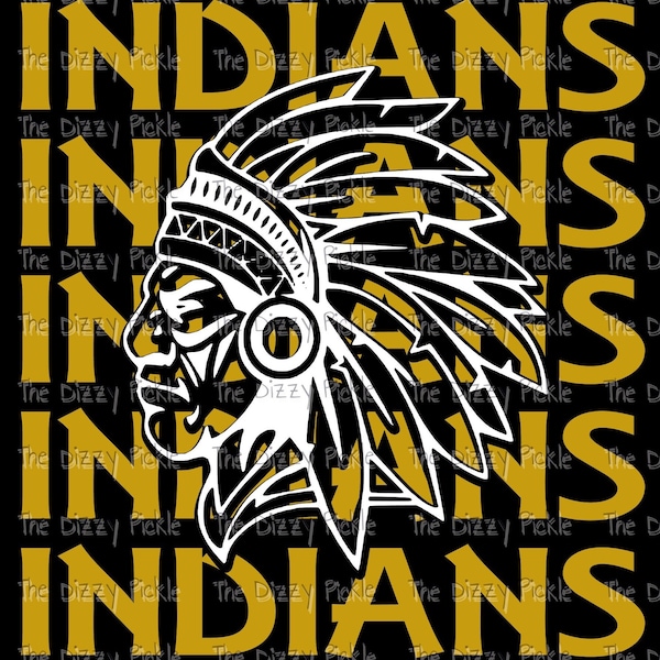 White and Gold Indians Sublimation Design - Design - PNG - Sublimation - Football - Mascot - Team - School - Baseball - Indians  School