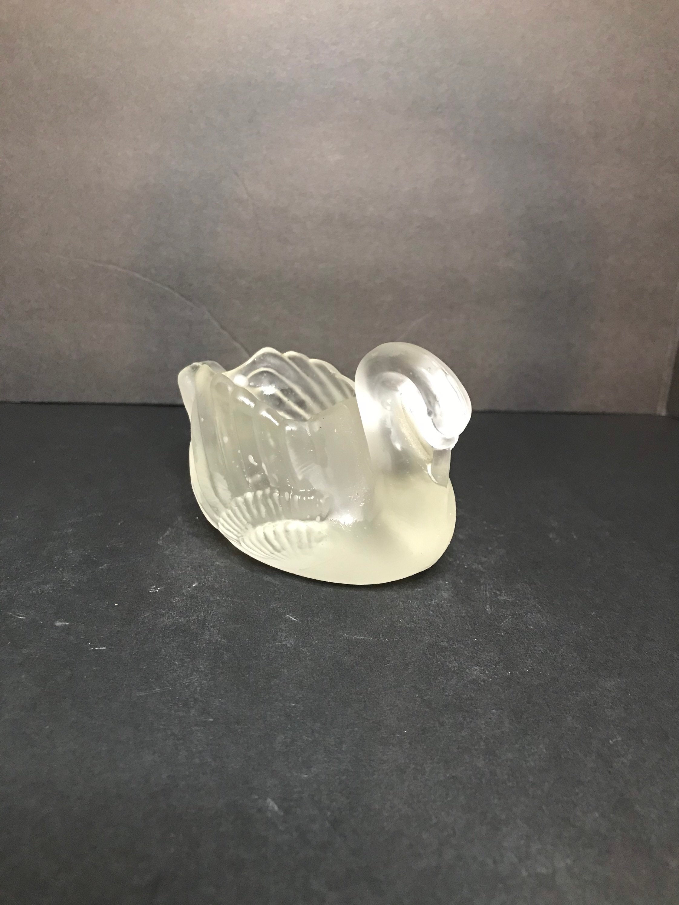 Vintage Frosted GLASS SWAN Toothpick / Trinket Holder Pretty Etsy