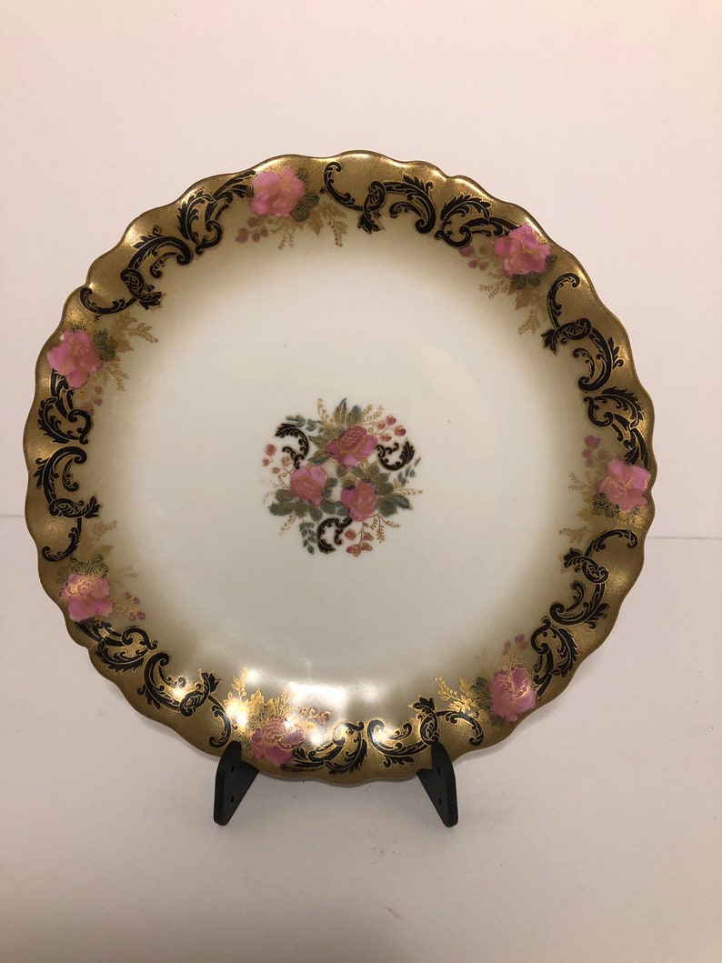 limoges pink black and gold plate