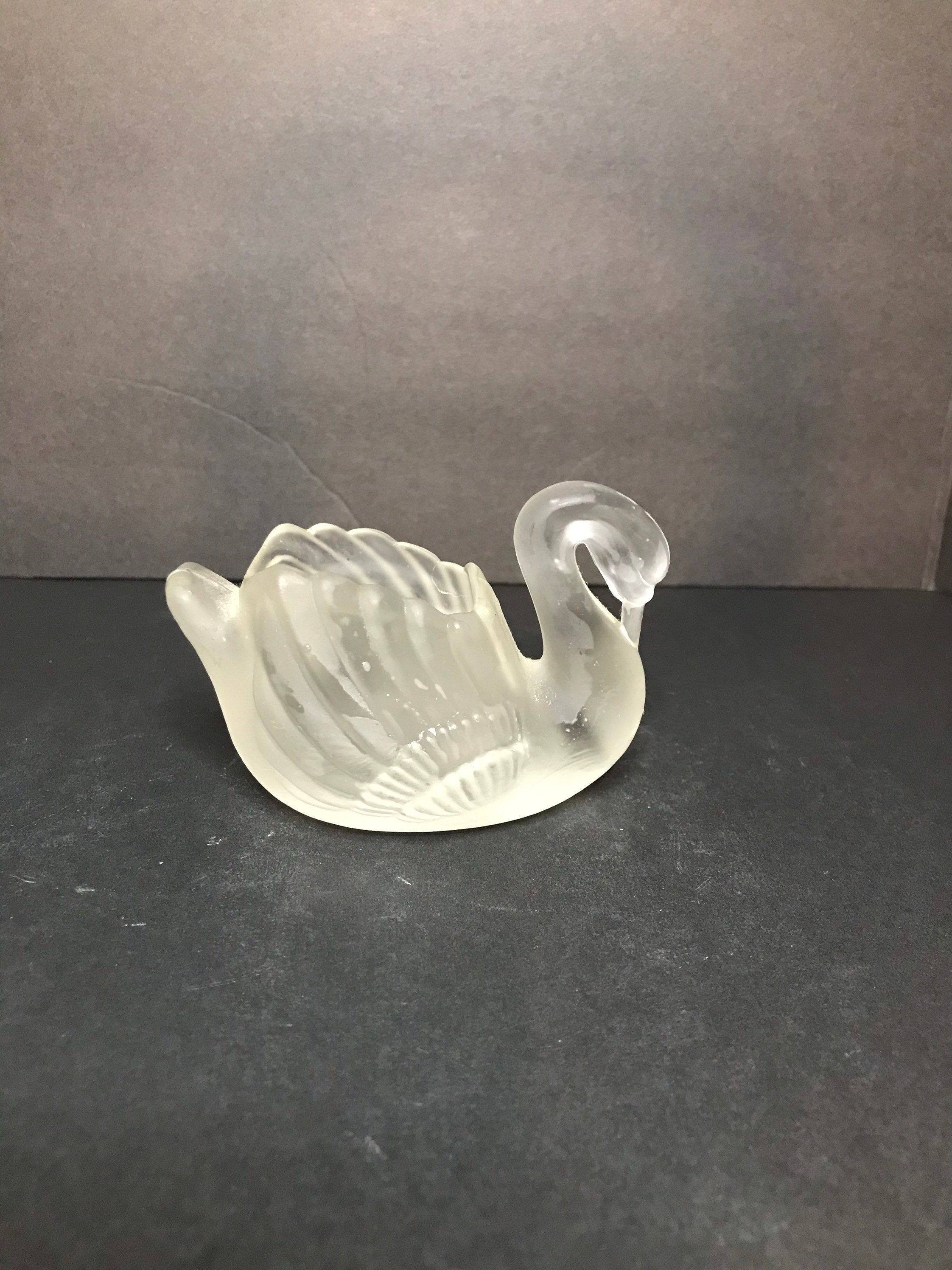 Vintage Frosted GLASS SWAN Toothpick / Trinket Holder Pretty Etsy