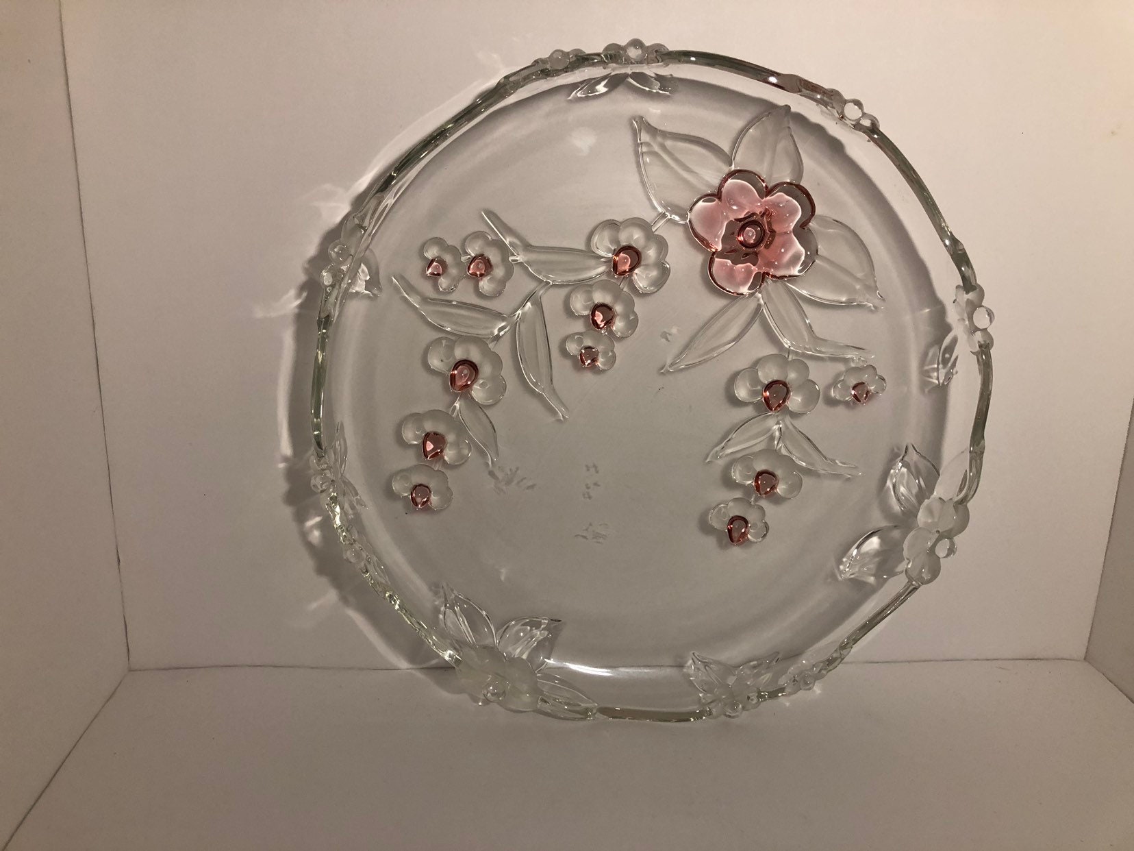Mikasa 12 glass plate with pink flowers Etsy