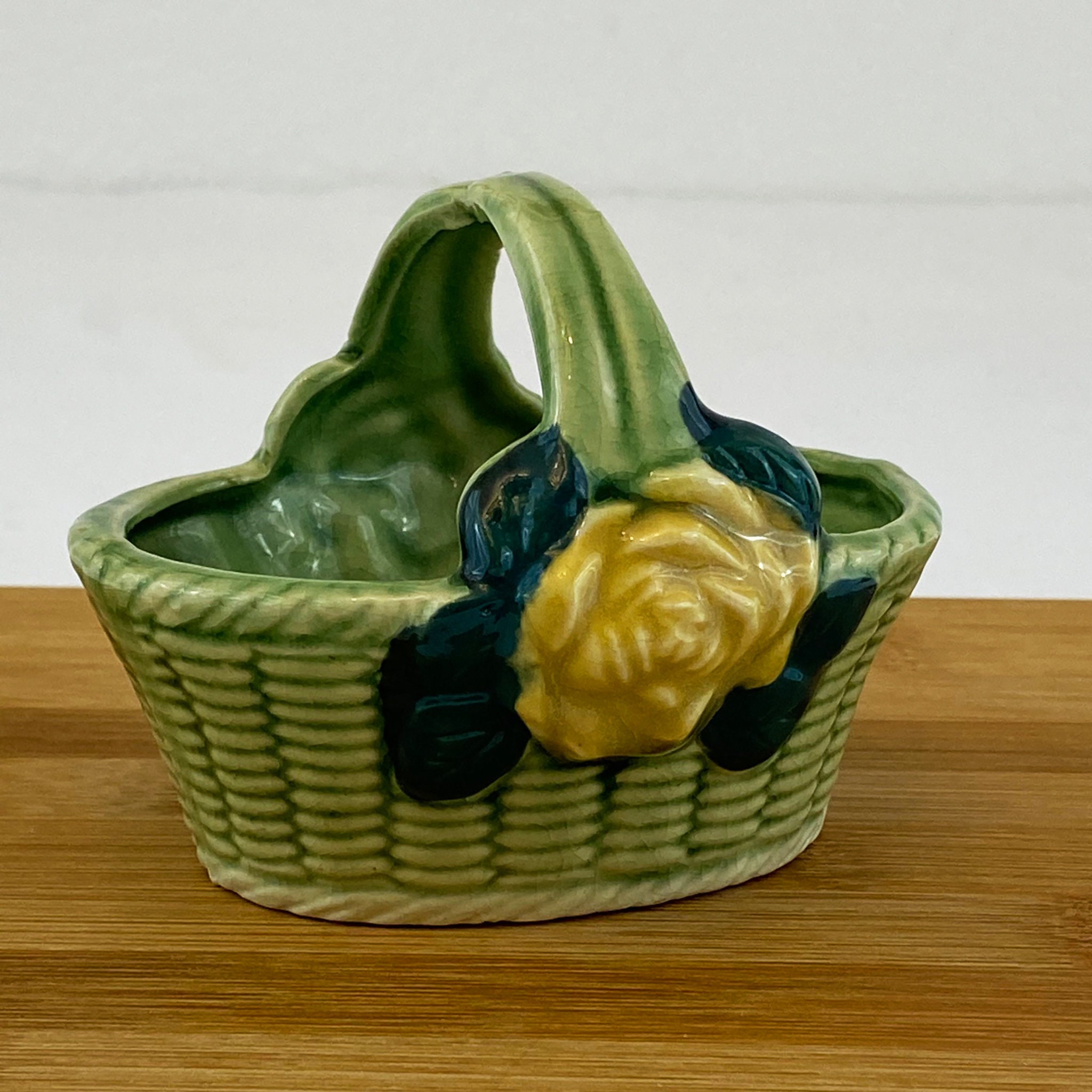Vintage Small Green Ceramic Basket Etsy
