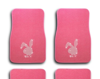 Bunny Crystal Swarovski Bling Universal Fit Front/Rear 4-Piece Full Set Carpet Car SUV Truck Floor Mats For Women & Unisex