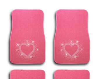 Heart Fading Cute Crystal Swarovski Bling Universal Fit Front/Rear 4-Piece Full Set Carpet Car SUV Truck Floor Mats For Women & Unisex