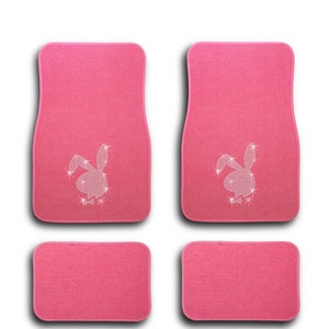 Bunny Crystal Swarovski Bling Universal Fit Front/Rear 4-Piece Full Set Carpet Car SUV Truck Floor Mats For Women & Unisex