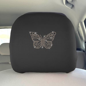 2 Pcs Butterfly Bling Car Universal Head Rest Cover Crystal Rhinestone Beautiful Swarovski Unisex Neosupreme Anti Slip Design Art