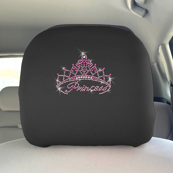 2 Pcs Princess Tiara Bling Car Universal Head Rest Cover Crystal Rhinestone Beautiful Swarovski Unisex Neosupreme Anti Slip Design for Women