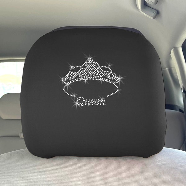 2 Pcs Queen Crown Bling Car Universal Head Rest Cover Crystal Rhinestone Beautiful Swarovski Unisex Neosupreme Anti Slip Design for Women