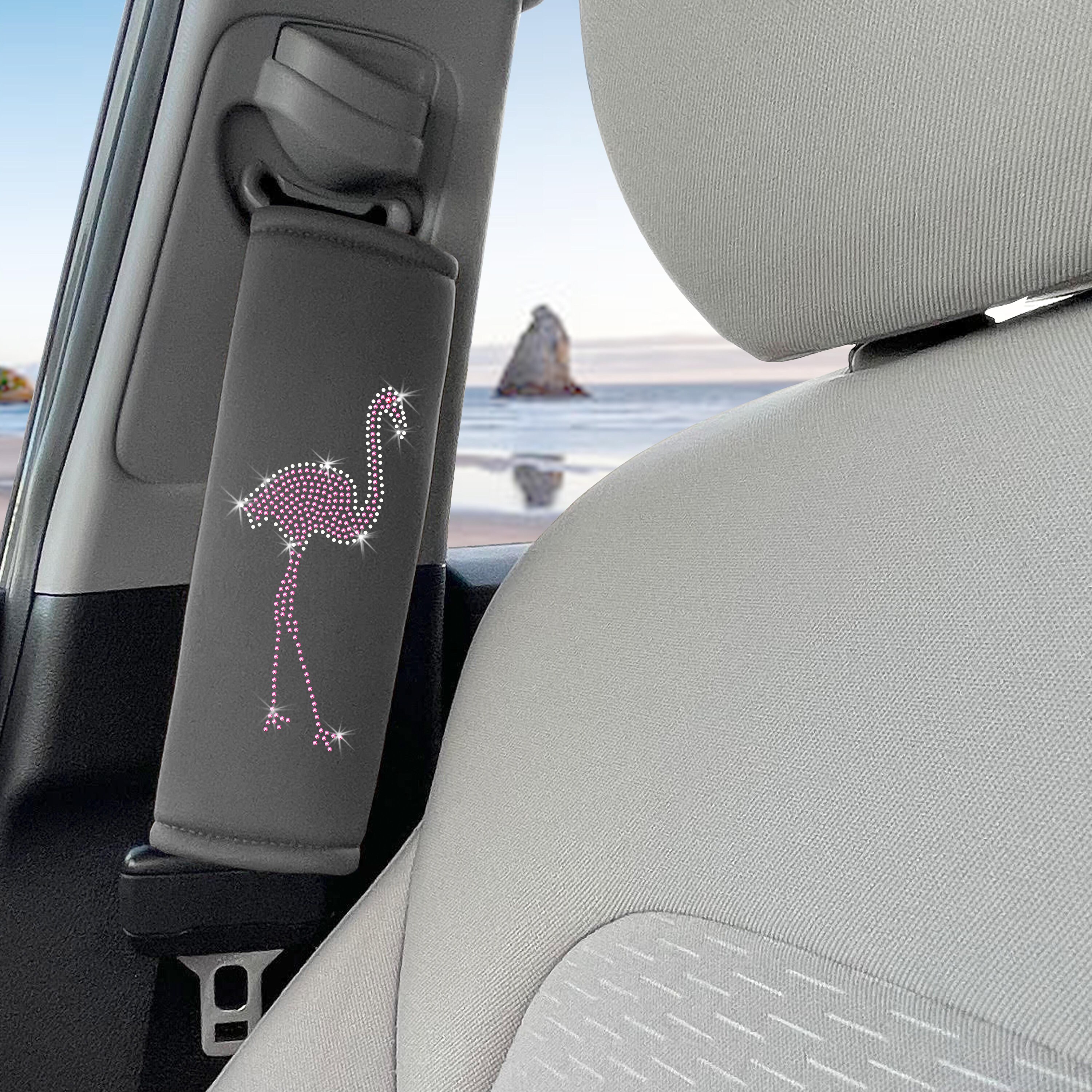 Flamingo Crystal Swarovski Bling Rhinestone Seat Belt Cover 