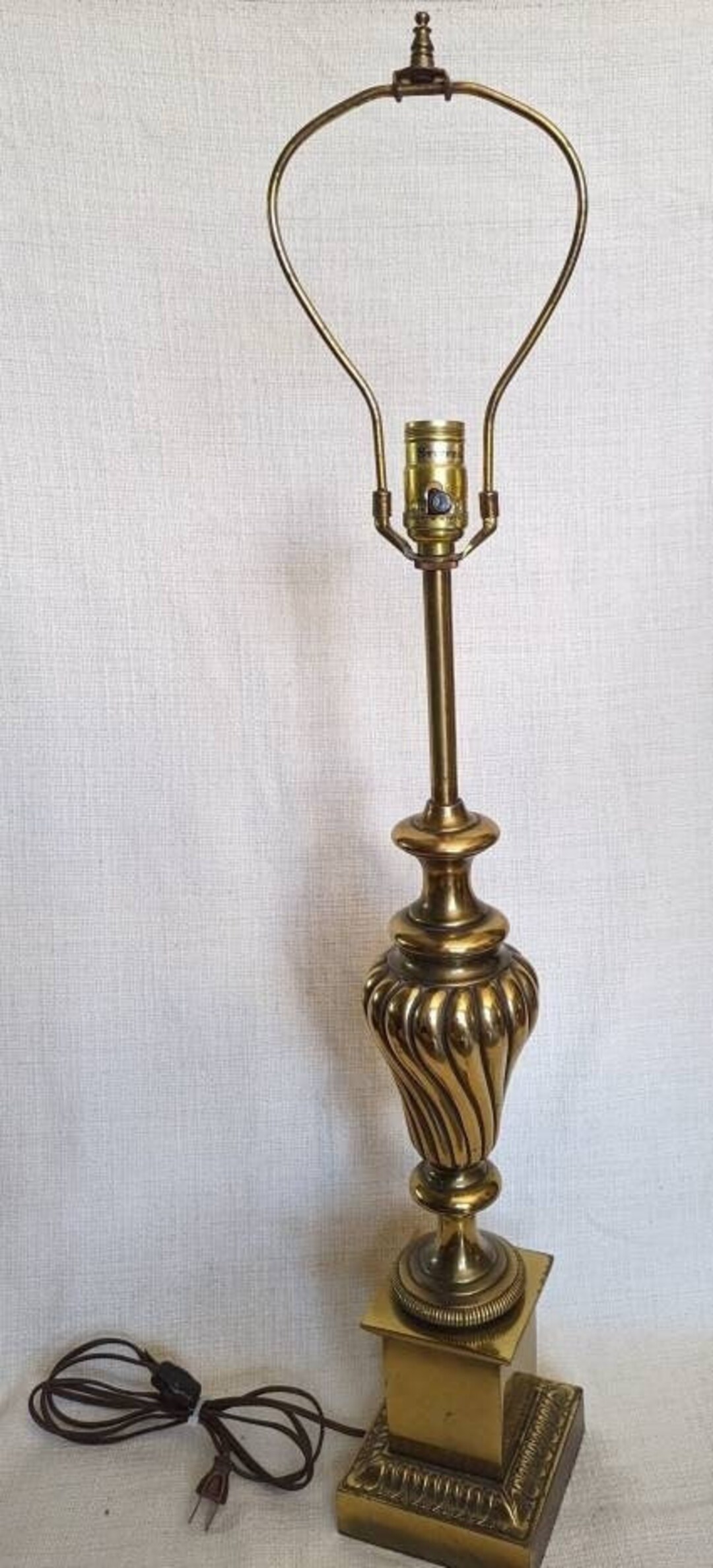 Stiffel Dark Brass Tall Table Lamp Heavy Swirls Square Base 36 in Tall