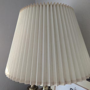 Stiffel Lamp Shade Pair Vintage Tan Linen Tailored Pleats 11in Tall16 in Wide