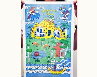 Risoprint Poster - Epic of Gilgamesh, Babylon Mythology, Large Wall Print, Original Illustration