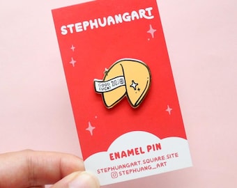 Fortune Cookie Enamel Pin, Good Luck Accessory, Chinese Food Pin, Lucky Positive Affirmation