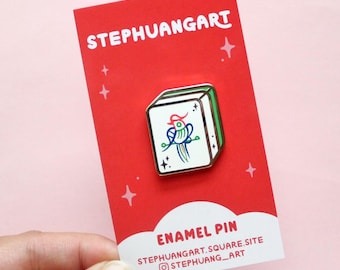 Mahjong Enamel Pin, Bird Bamboo Mahjong Piece