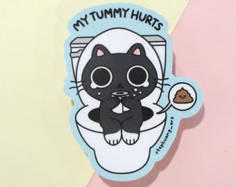 Tummy Ache Cat Sticker - IBS, Lactose Intolerance, Stomachache Sticker