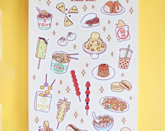 Taiwan Street Food Sticker Sheet - Asian Sticker Set, Waterproof Journal Planner Stickers