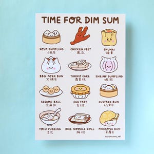 Dim Sum Art Print, Cantonese Food Art, Chinese Wall Art, Cute Illustration for Kitchen