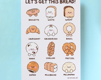 Bread Art Poster, Cute Kitchen Illustration, Let's Get This Bread Wall Art
