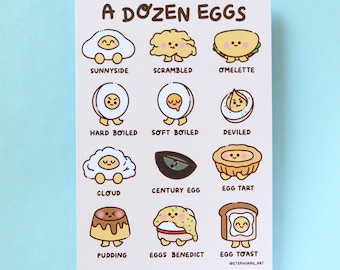 Egg Illustrated Print, Cute Food Art