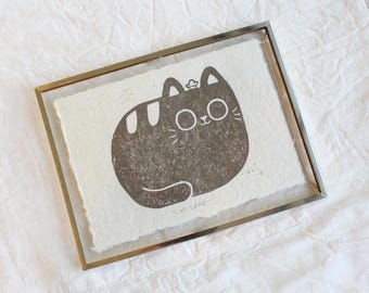 Cat Loaf Blockprint, Handmade Linocut Print