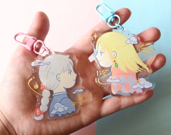 Howl's Moving Castle Keychain, Howl Pendragon, Sophie Hatter, Double Sided Epoxy Charm, Anime Merch