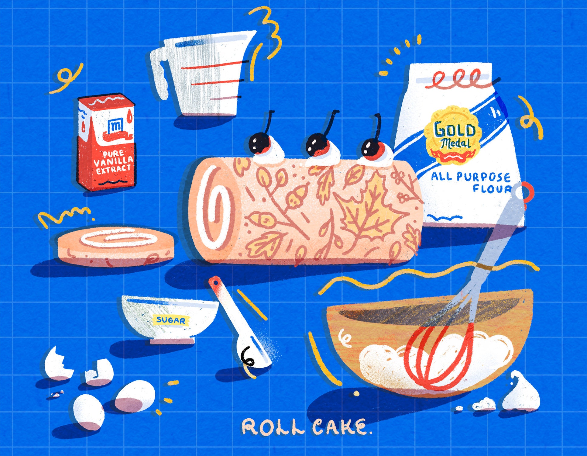 rollcake-digital-download-art-printable-dessert-print-art-etsy